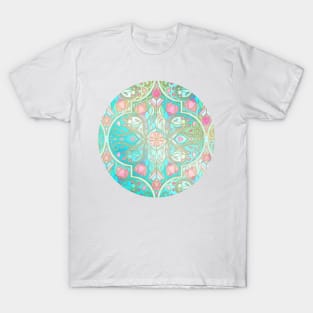 Floral Moroccan in Spring Pastels - Aqua, Pink, Mint & Peach T-Shirt